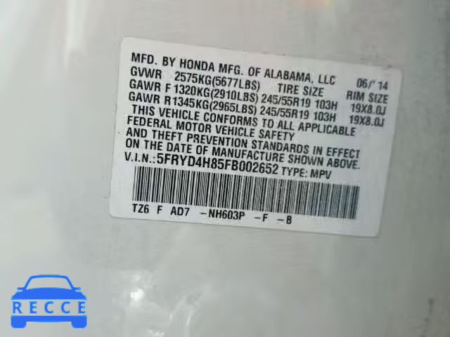 2015 ACURA MDX Advance 5FRYD4H85FB002652 image 9