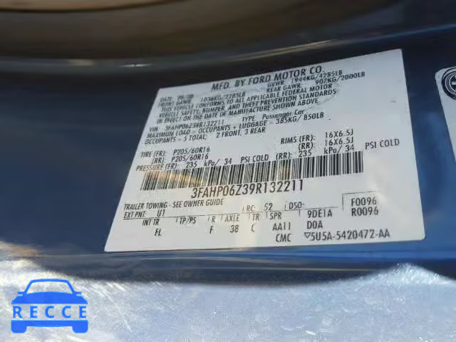 2009 FORD FUSION S 3FAHP06Z39R132211 image 9