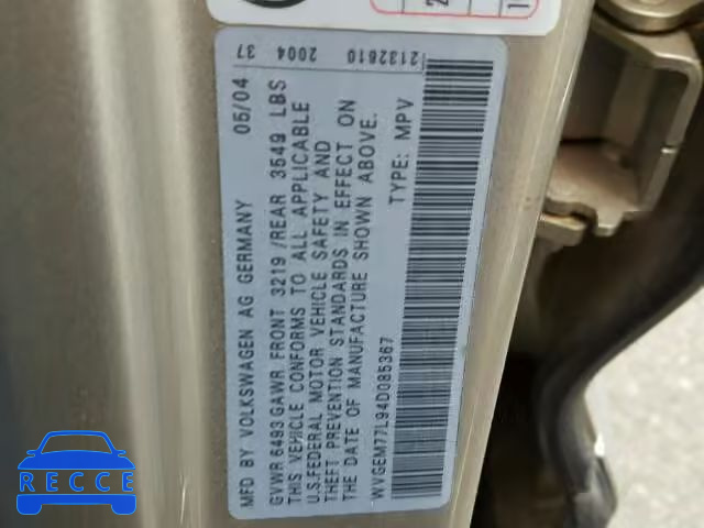2004 VOLKSWAGEN TOUAREG 4. WVGEM77L94D085367 image 9