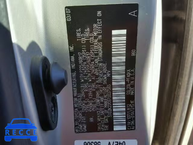 2007 TOYOTA SIENNA XLE 5TDZK22C67S037565 image 9