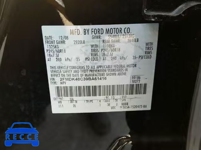 2009 FORD EDGE SEL A 2FMDK48C39BA61416 image 9