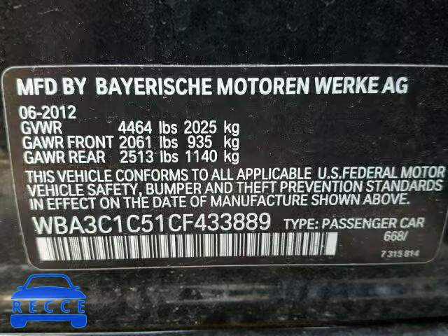 2012 BMW 328I SULEV WBA3C1C51CF433889 Bild 9