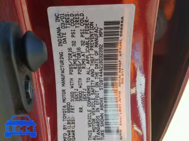 2001 TOYOTA SEQUOIA SR 5TDBT44A21S032392 image 9