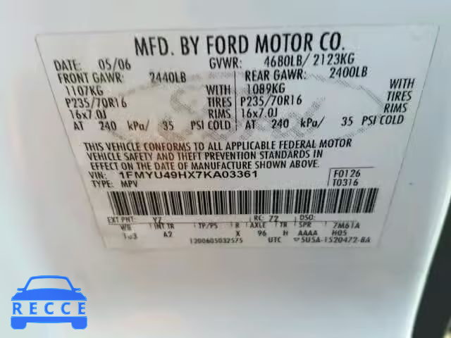 2007 FORD ESCAPE HEV 1FMYU49HX7KA03361 зображення 9