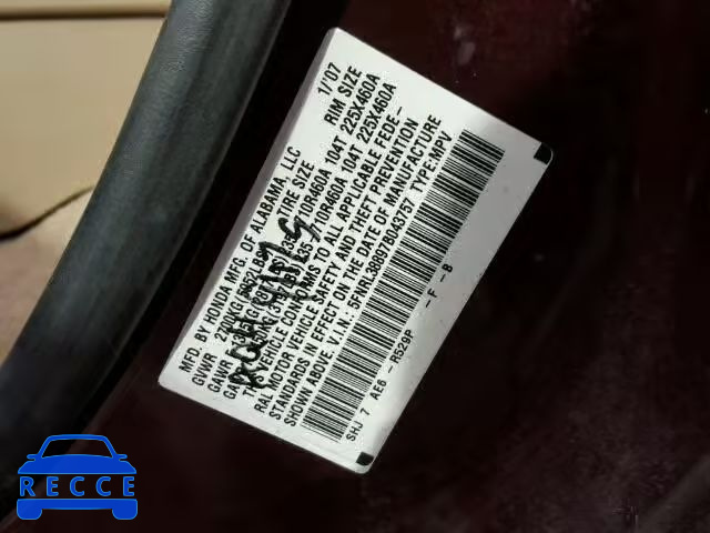 2007 HONDA ODYSSEY TO 5FNRL38897B043757 image 9