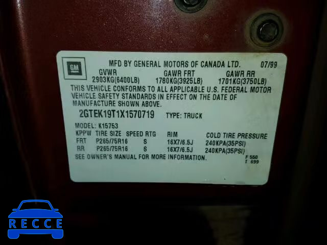 1999 GMC SIERRA K15 2GTEK19T1X1570719 image 9