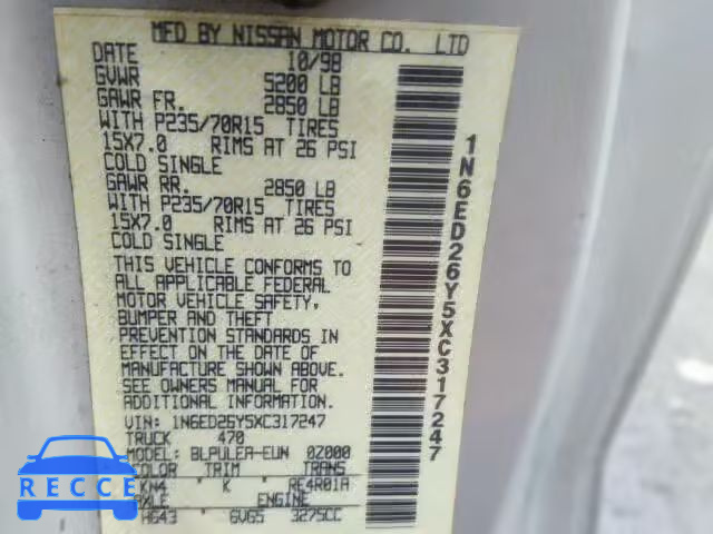 1999 NISSAN FRONTIER X 1N6ED26Y5XC317247 image 9