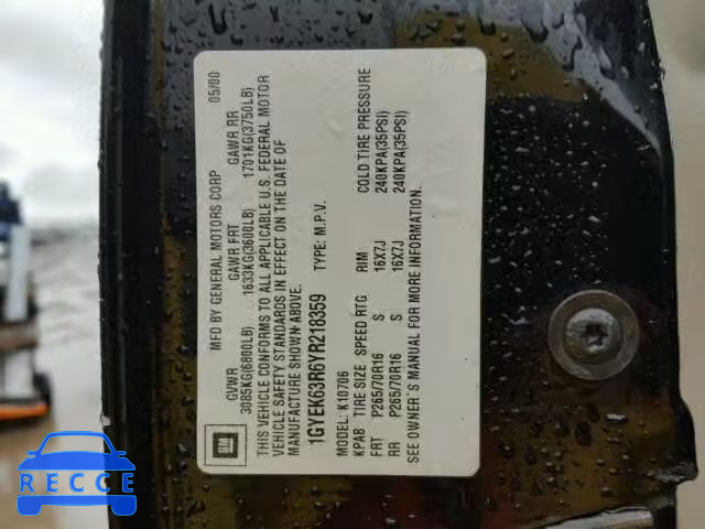 2000 CADILLAC ESCALADE L 1GYEK63R6YR218359 image 9