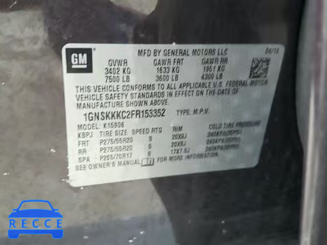 2015 CHEVROLET K1500 SUBU 1GNSKKKC2FR153352 image 9
