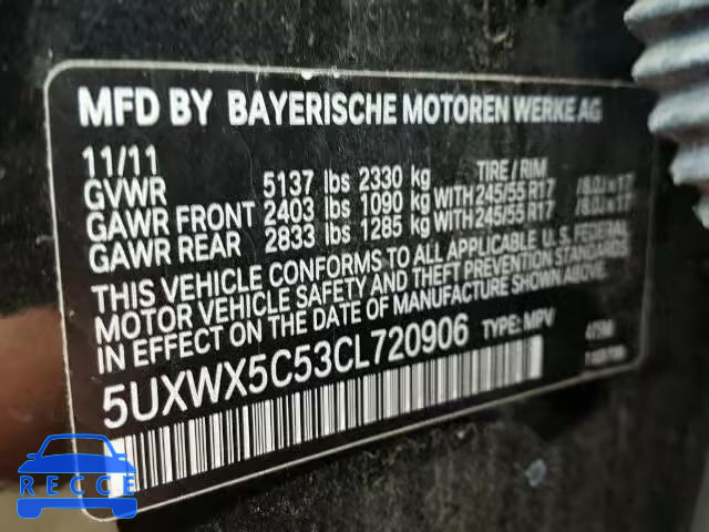 2012 BMW X3 XDRIVE2 5UXWX5C53CL720906 image 9