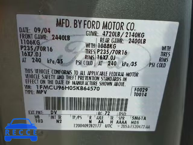 2005 FORD ESCAPE HEV 1FMCU96H05KB64570 image 9