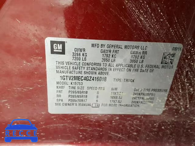 2016 GMC SIERRA K15 1GTV2MEC4GZ416018 image 9