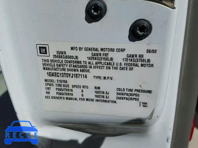 2000 GMC YUKON 1GKEC13T0YJ187114 image 9