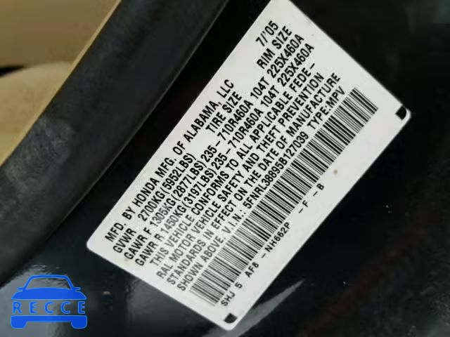 2005 HONDA ODYSSEY TO 5FNRL38895B127039 image 9