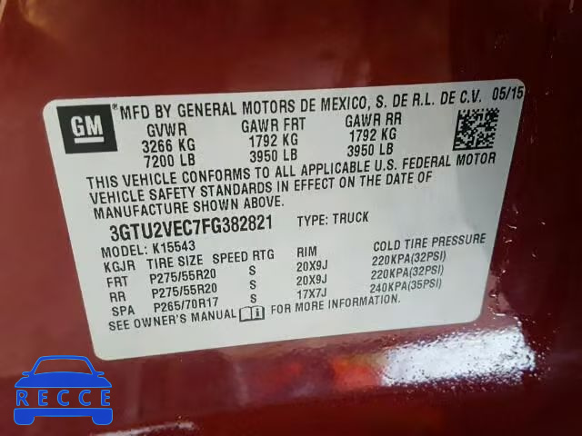 2015 GMC SIERRA K15 3GTU2VEC7FG382821 image 9