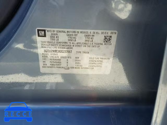 2016 GMC SIERRA K15 3GTU2NEC9GG237667 image 9