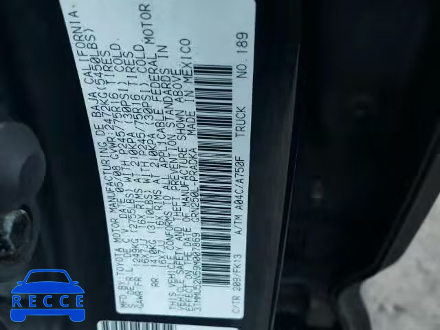 2009 TOYOTA TACOMA DOU 3TMMU52N59M007869 image 9