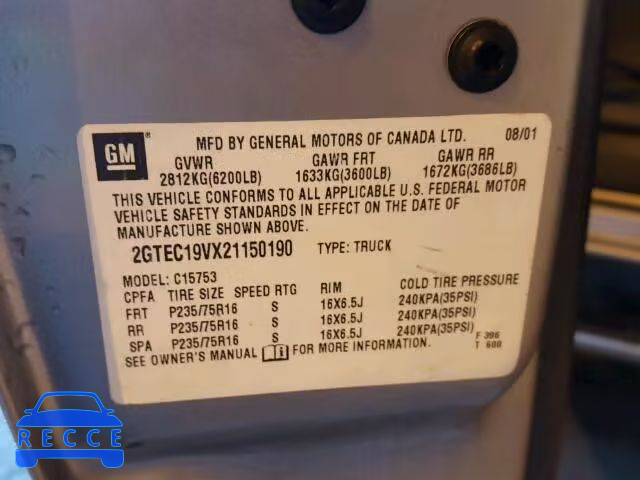 2002 GMC SIERRA C15 2GTEC19VX21150190 image 9