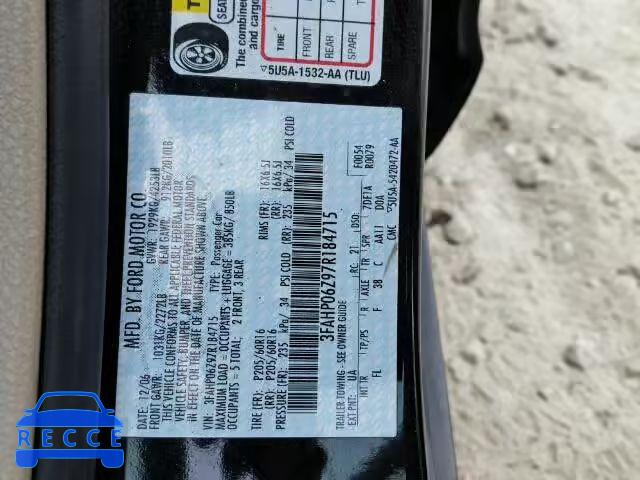 2007 FORD FUSION S 3FAHP06Z97R184715 image 9