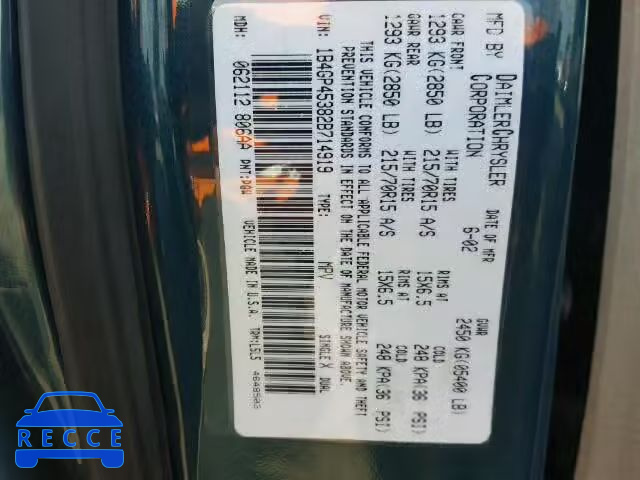 2002 DODGE CARAVAN SP 1B4GP45382B714919 image 9