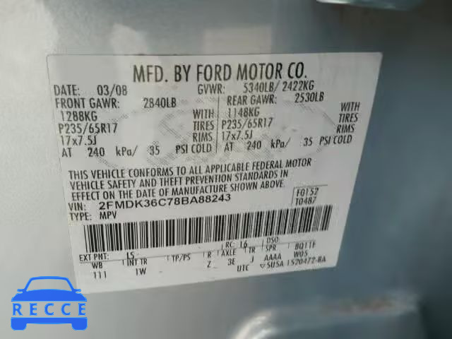 2008 FORD EDGE SE 2FMDK36C78BA88243 Bild 9