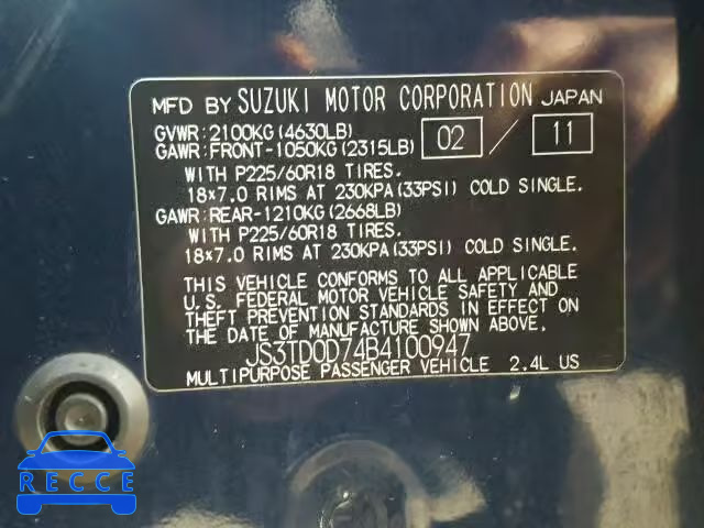 2011 SUZUKI GRAND VITA JS3TD0D74B4100947 image 9