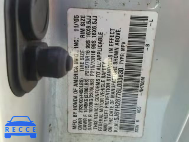 2006 HONDA ELEMENT EX 5J6YH28776L003830 image 9