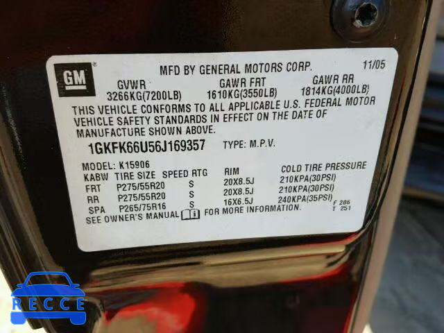 2006 GMC YUKON DENA 1GKFK66U56J169357 Bild 9