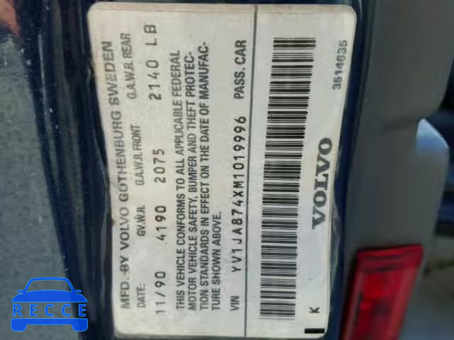 1991 VOLVO 940 YV1JA874XM1019996 image 9