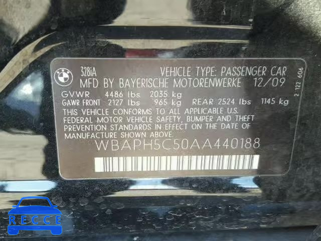 2010 BMW 328I SULEV WBAPH5C50AA440188 зображення 9