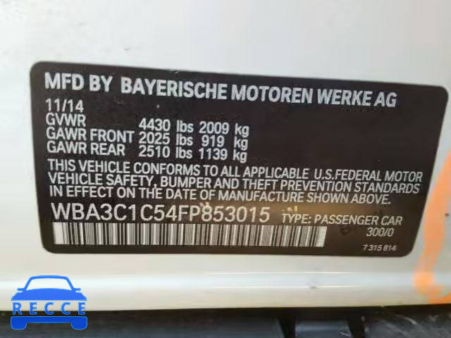 2015 BMW 328I SULEV WBA3C1C54FP853015 зображення 9