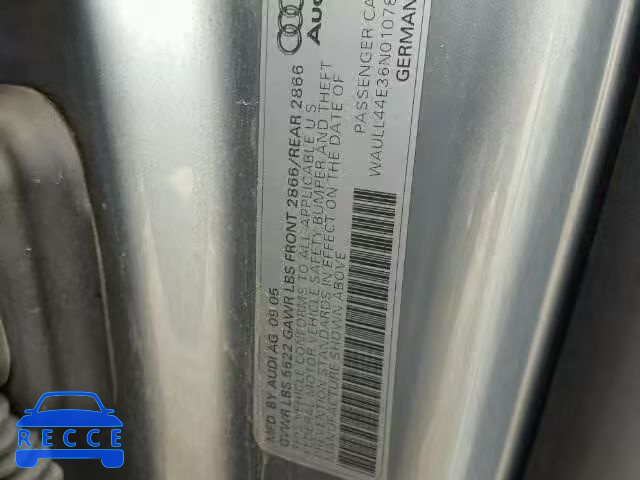 2006 AUDI A8 QUATTRO WAULL44E36N010788 image 9