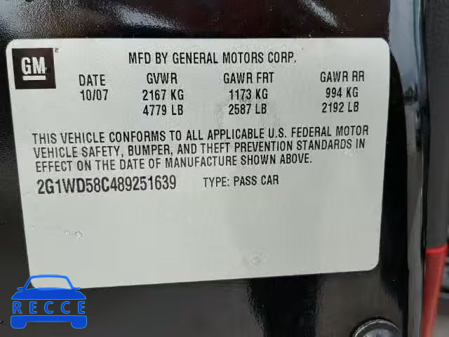2008 CHEVROLET IMPALA SUP 2G1WD58C489251639 image 9