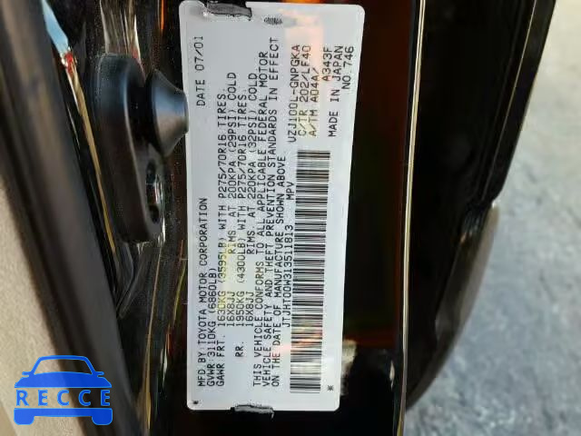2001 LEXUS LX 470 JTJHT00W313511813 image 9