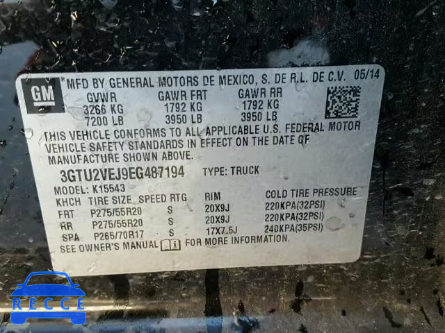 2014 GMC SIERRA K15 3GTU2VEJ9EG487194 image 9