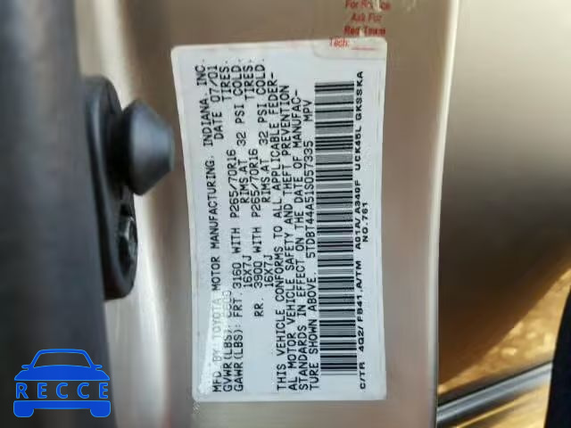 2001 TOYOTA SEQUOIA SR 5TDBT44A51S057335 image 9