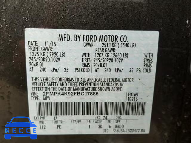 2015 FORD EDGE TITAN 2FMPK4K92FBC17886 image 9