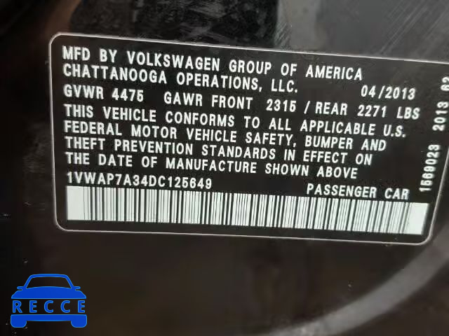 2013 VOLKSWAGEN PASSAT S 1VWAP7A34DC125649 image 9