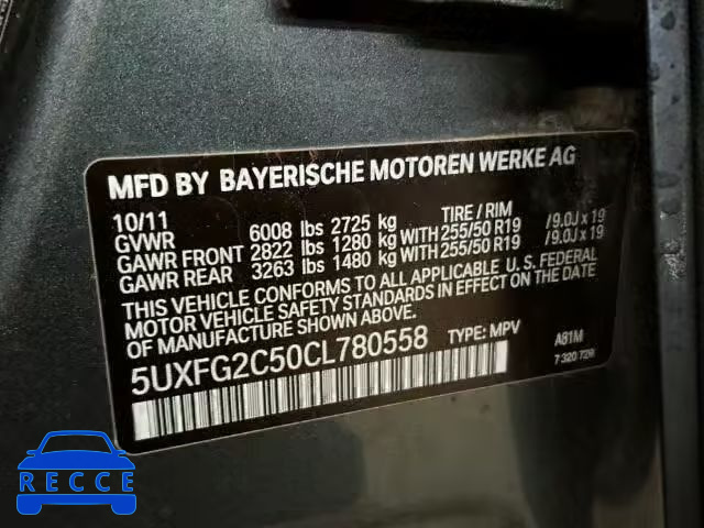 2012 BMW X6 XDRIVE3 5UXFG2C50CL780558 image 9