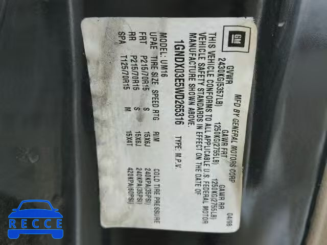 1998 CHEVROLET VENTURE 1GNDX03E5WD265316 image 9