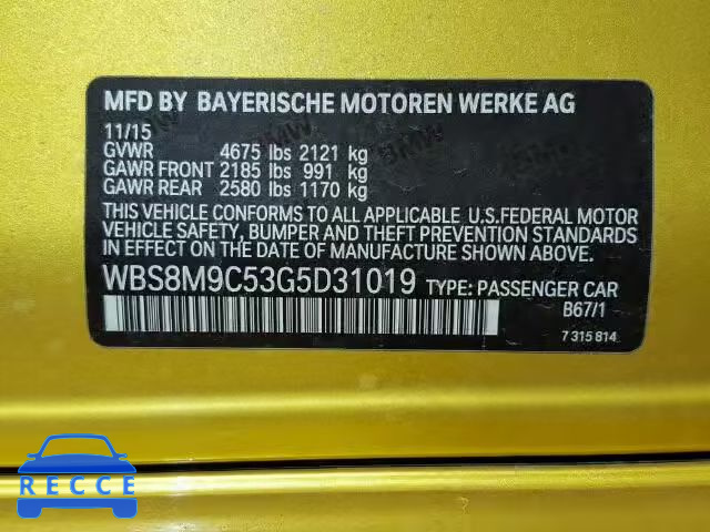 2016 BMW M3 WBS8M9C53G5D31019 зображення 9