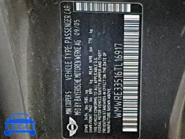 2006 MINI COOPER S WMWRE33516TL16917 image 9
