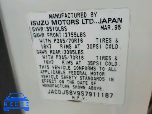 1995 ISUZU TROOPER S JACDJ58V9S7911187 image 9