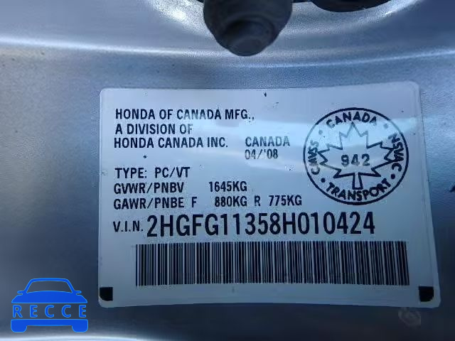 2008 HONDA CIVIC DX-G 2HGFG11358H010424 image 9