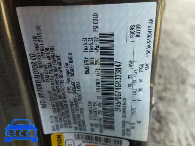 2016 FORD FUSION S 3FA6P0G74GR323847 image 9
