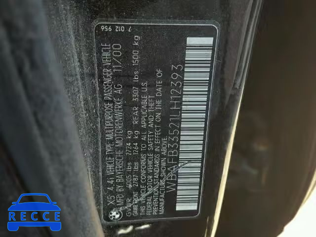 2001 BMW X5 4.4I WBAFB33521LH12393 зображення 9