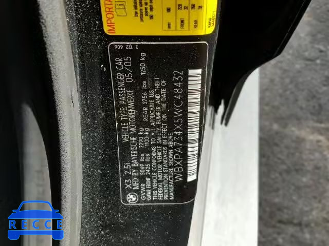 2005 BMW X3 2.5 WBXPA734X5WC48432 image 9