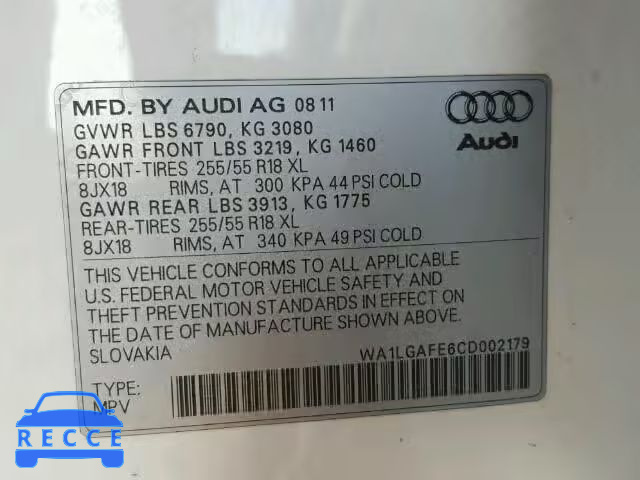 2012 AUDI Q7 PREMIUM WA1LGAFE6CD002179 image 9