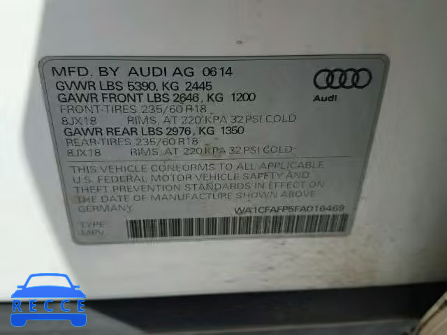 2015 AUDI Q5 PREMIUM WA1CFAFP5FA016469 image 9