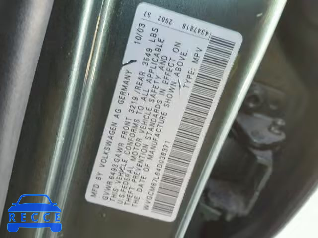 2004 VOLKSWAGEN TOUAREG 4. WVGCM67L64D036371 Bild 9